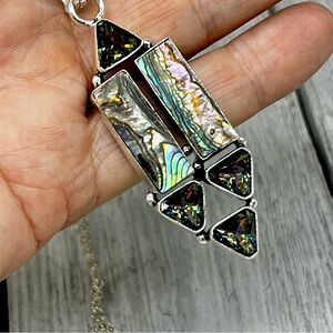 280. Mystic Topaz & Abalone 925 Sterling Pendant Necklace.